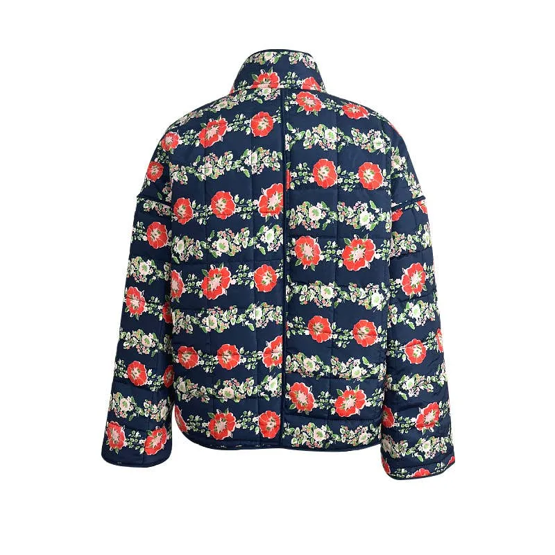 Amelia Floral quilted jacket: Navy