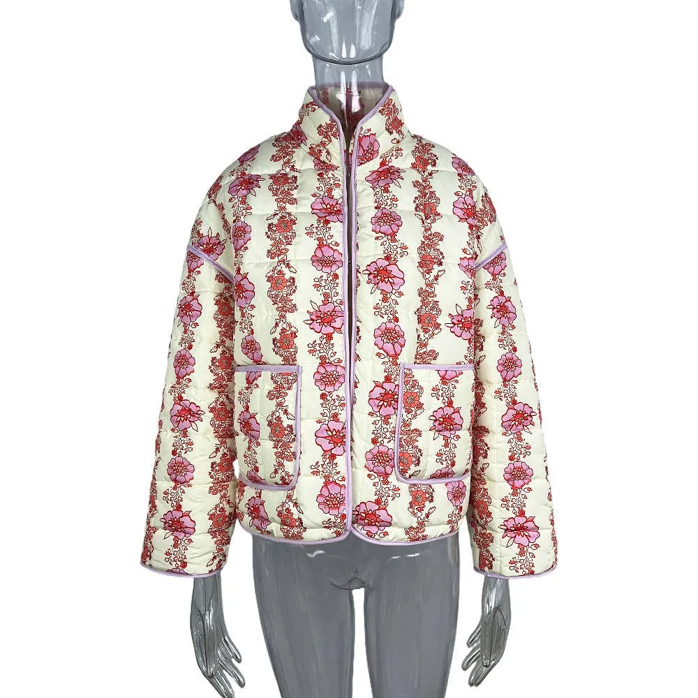 Amelia Floral quilted jacket: Navy