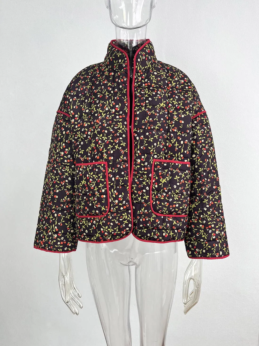 Amelia Floral quilted jacket: Navy