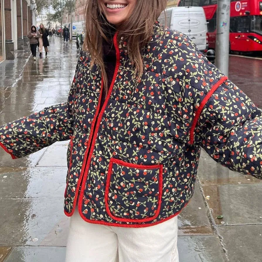 Amelia Floral quilted jacket: Navy
