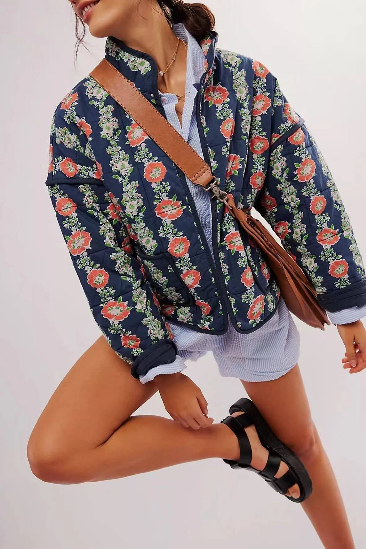 Amelia Floral quilted jacket: Navy