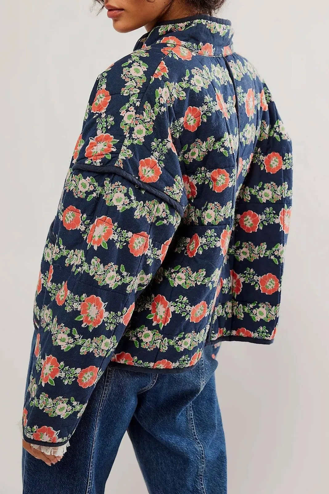 Amelia Floral quilted jacket: Navy