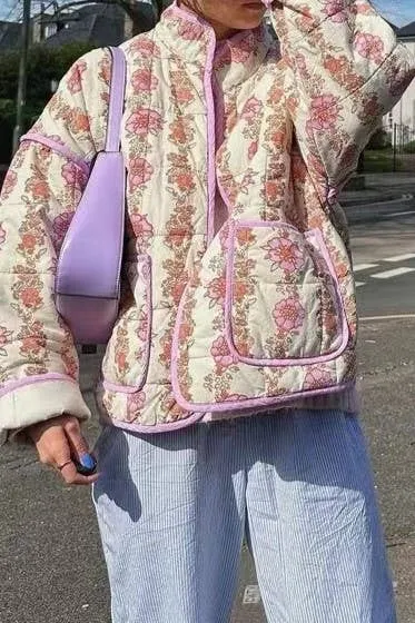 Amelia Floral quilted jacket: Navy