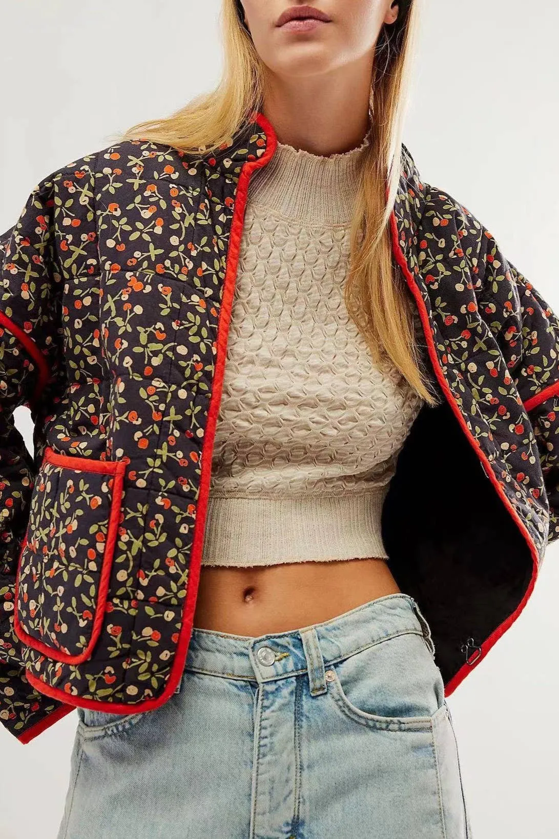 Amelia Floral quilted jacket: Navy