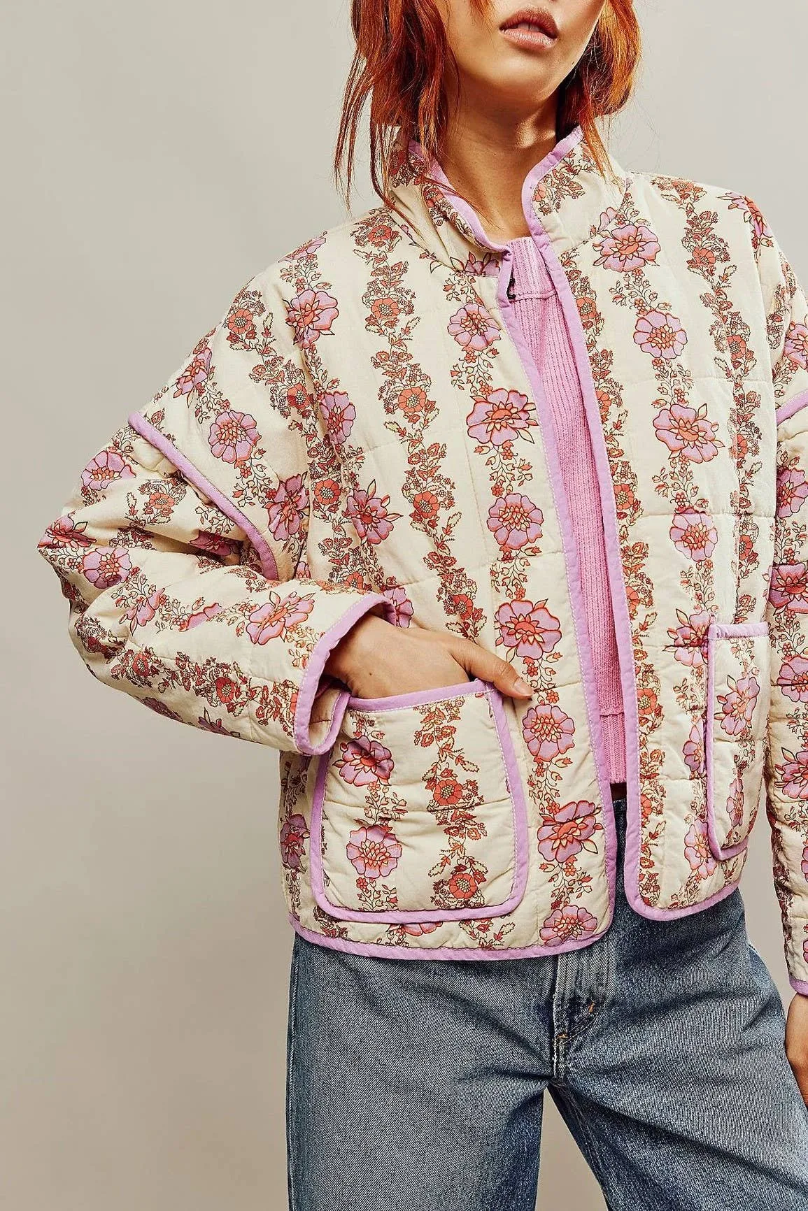 Amelia Floral quilted jacket: Navy