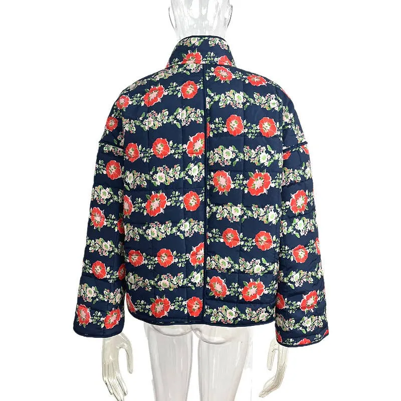 Amelia Floral quilted jacket: Navy