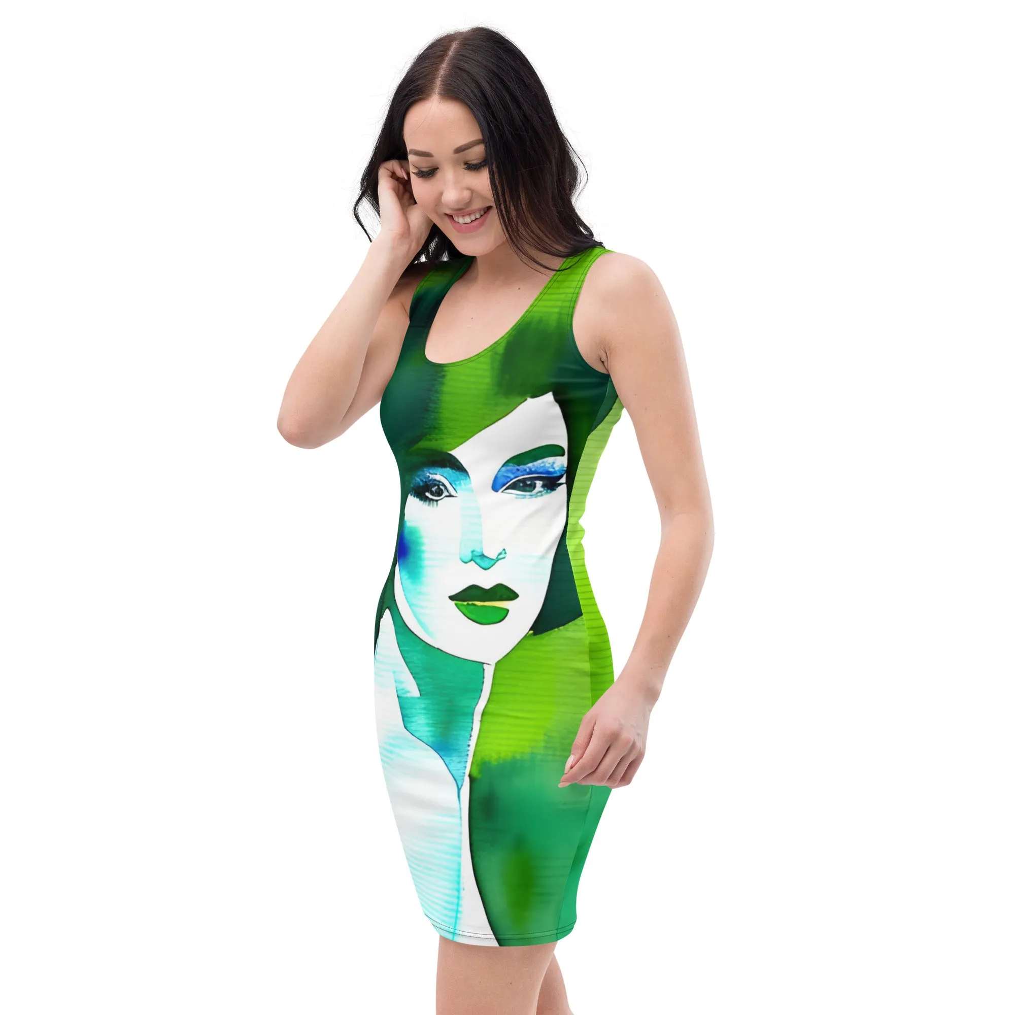 Art-Inspired Green Fitted Dress | ChromoCo Summer Wearable Art