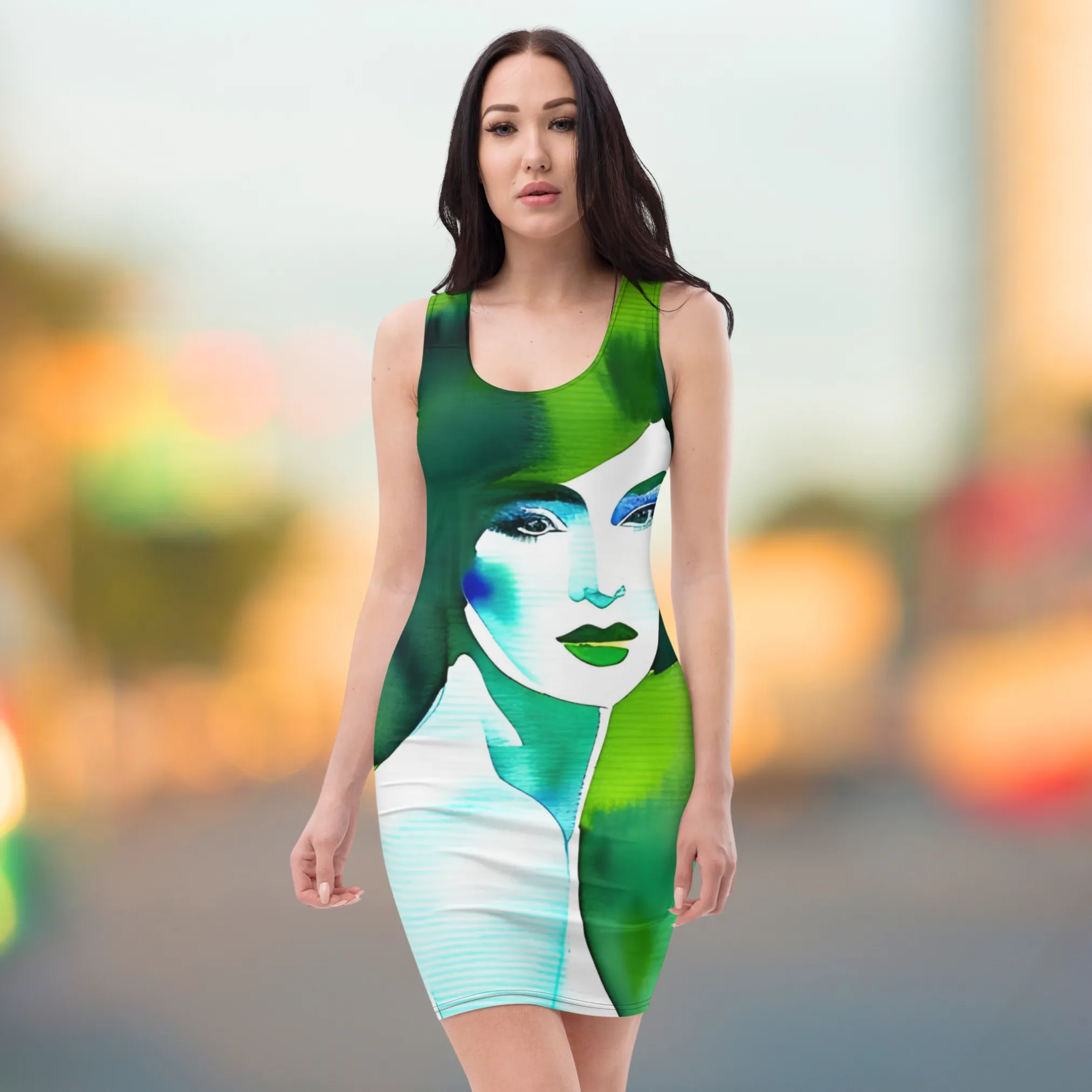Art-Inspired Green Fitted Dress | ChromoCo Summer Wearable Art