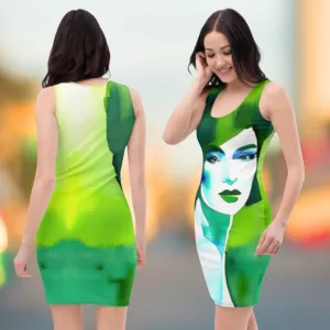 Art-Inspired Green Fitted Dress | ChromoCo Summer Wearable Art