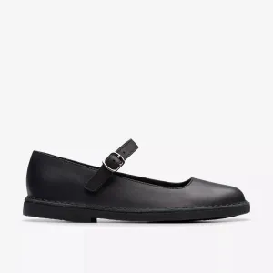 CLARKS - DESERT JANE SHOES - BLACK LEATHER- SS25