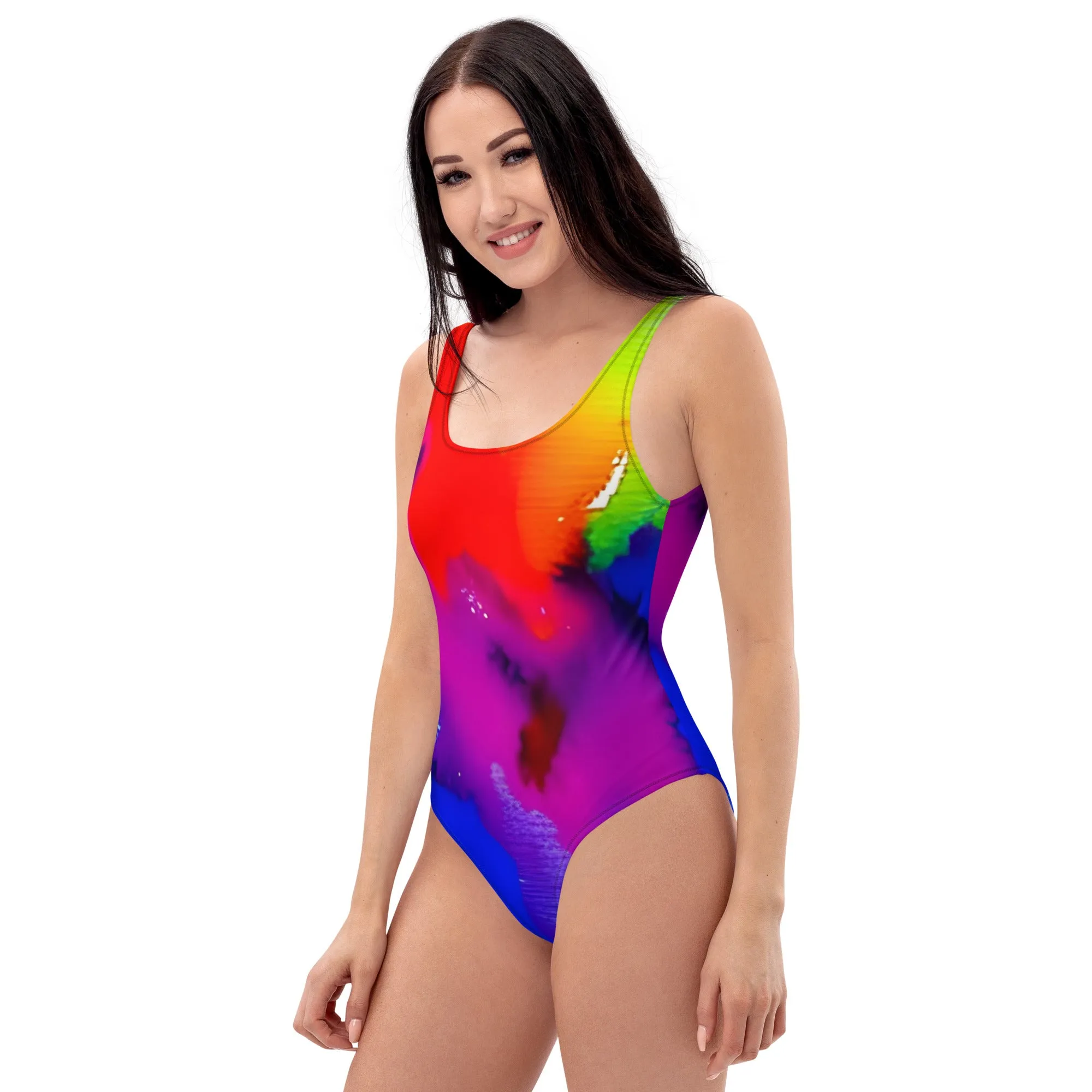 Colorful Fun in the Sun: Rainbow One-Piece Swimsuit for Women