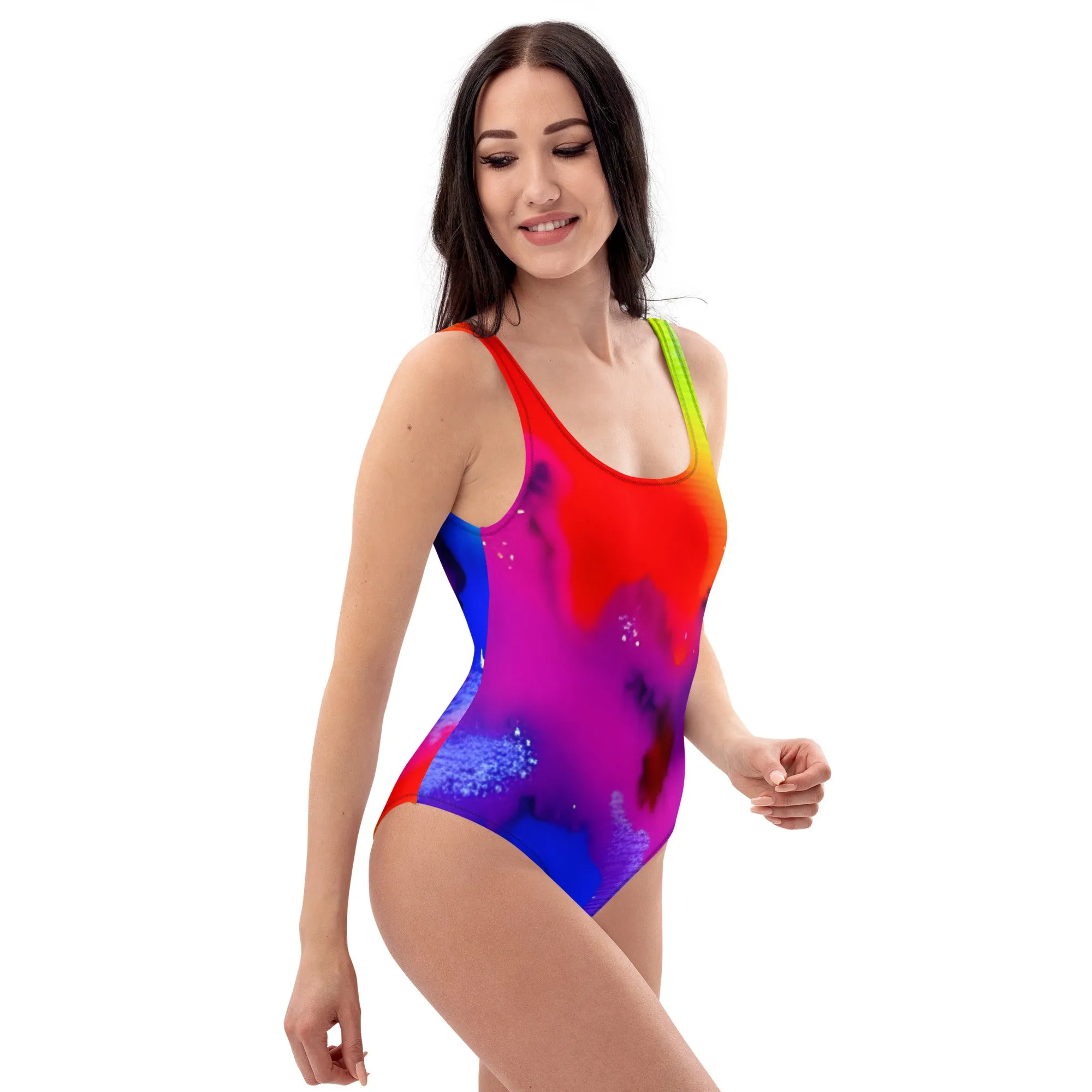Colorful Fun in the Sun: Rainbow One-Piece Swimsuit for Women