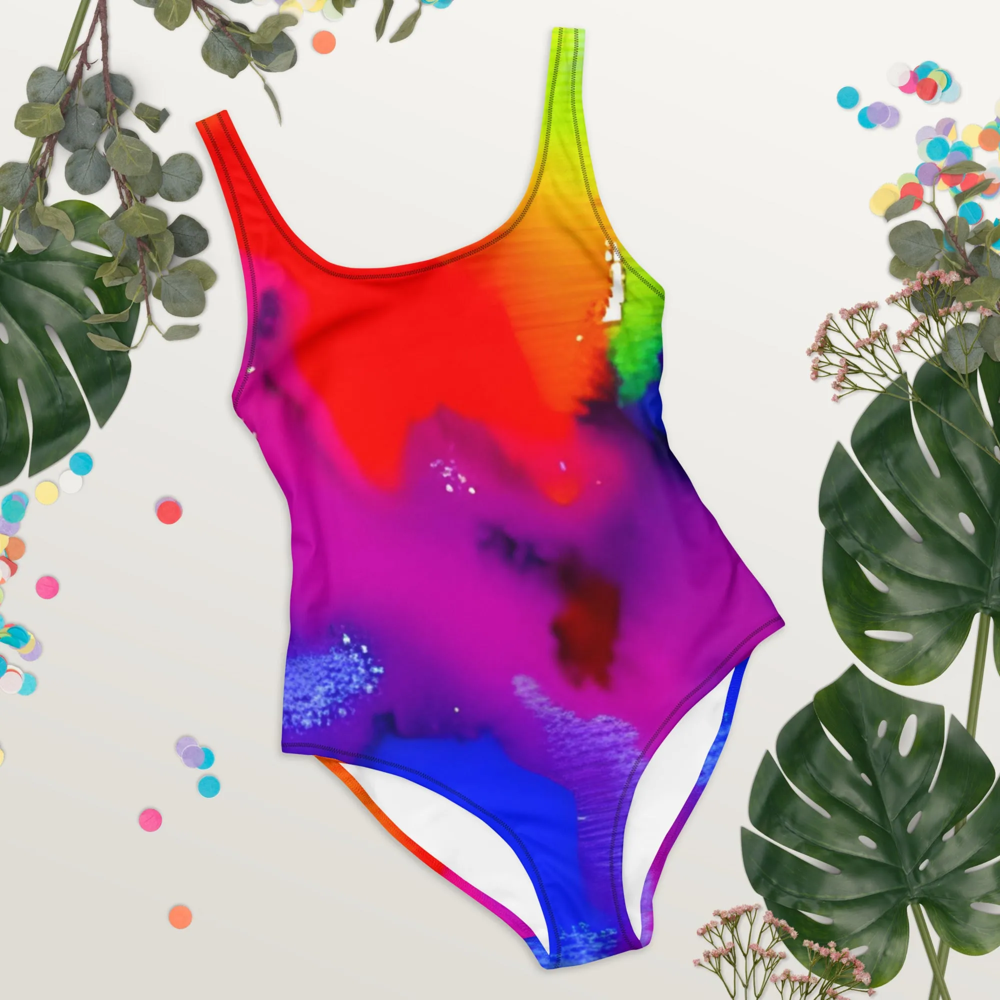 Colorful Fun in the Sun: Rainbow One-Piece Swimsuit for Women