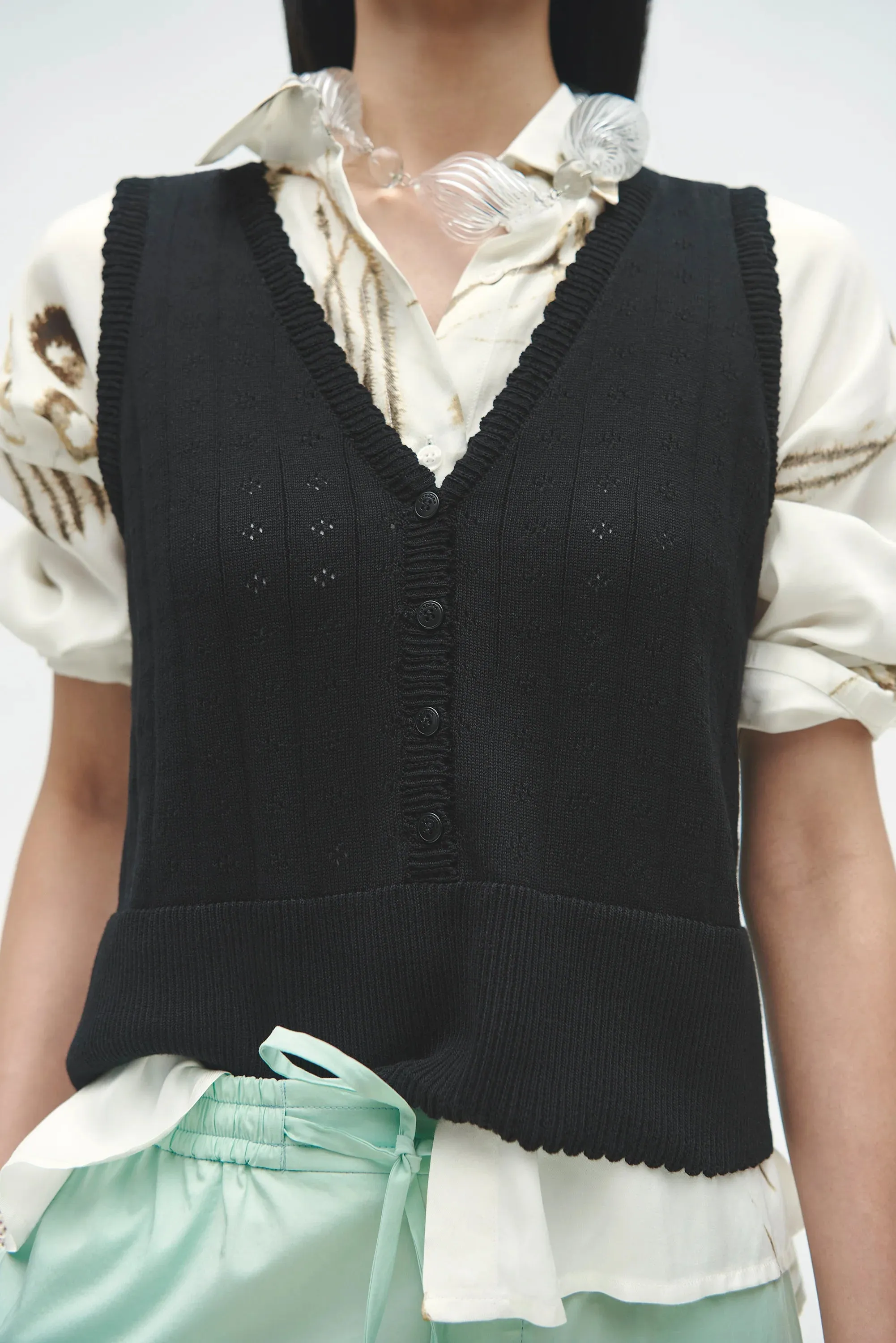 CORDERA - POINTELLE COTTON WAISTCOAT - BLACK - SS25