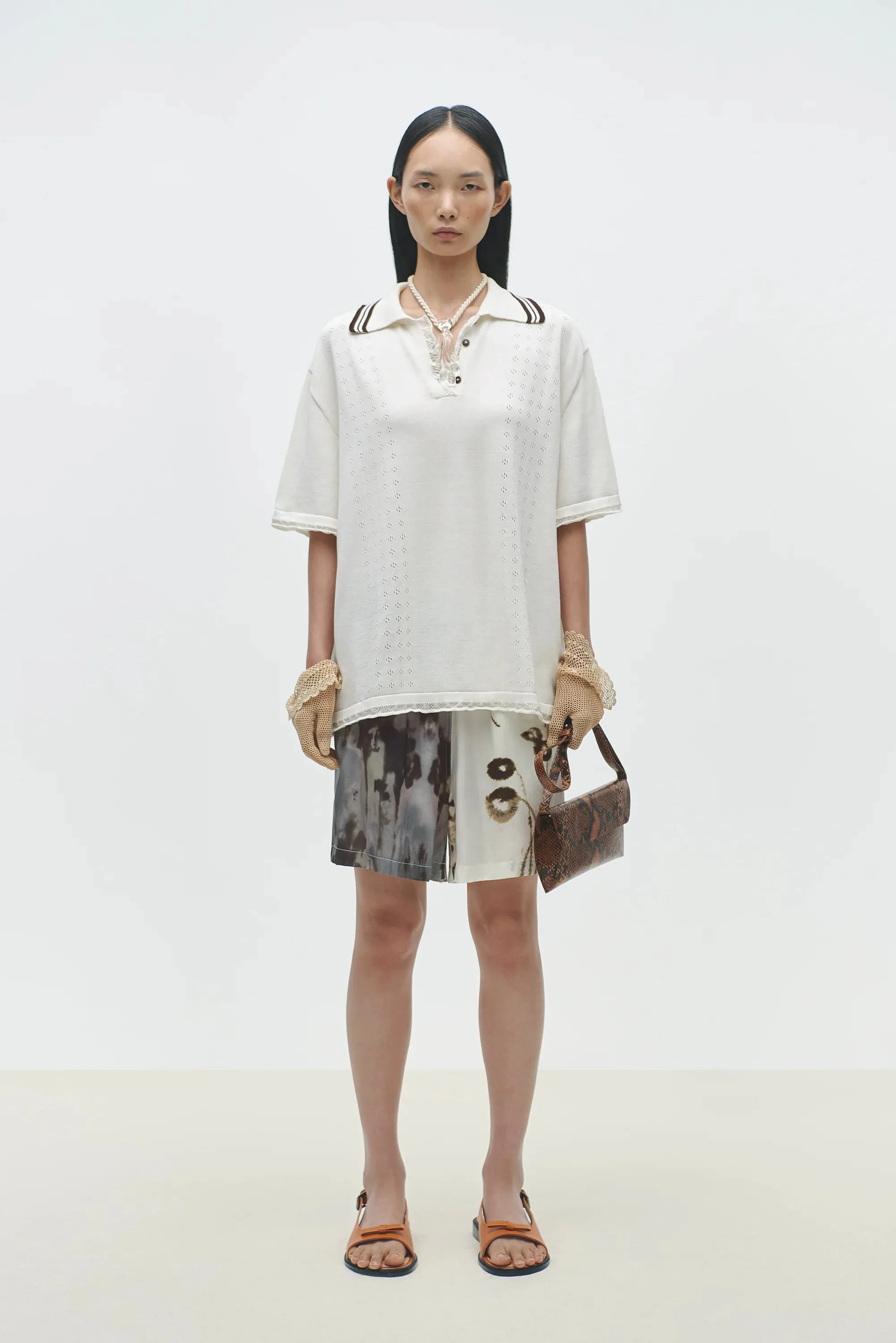 CORDERA - POLO T-SHIRT COTTON POINTELLE - NATURAL - SS25