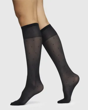 SWEDISH STOCKINGS - DORIS DOTS KNEE-HIGHS - BLACK