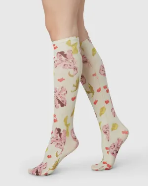 SWEDISH STOCKINGS - HELEN BULLOCK FLORAL KNEE-HIGHS - COCONUT WHITE