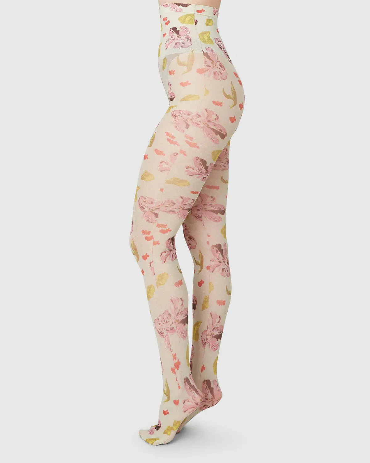 SWEDISH STOCKINGS - HELEN BULLOCK FLORAL TIGHTS - COCONUT WHITE