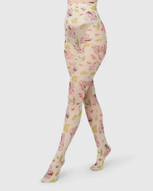 SWEDISH STOCKINGS - HELEN BULLOCK FLORAL TIGHTS - COCONUT WHITE