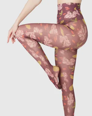 SWEDISH STOCKINGS - HELEN BULLOCK FLORAL TIGHTS - RED BROWN
